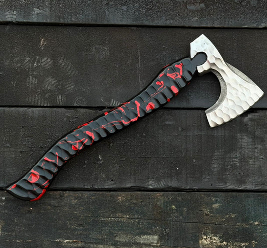 Hand Forged Viking Bearded Axe – Custom Tactical Hatchet with Leather Sheath