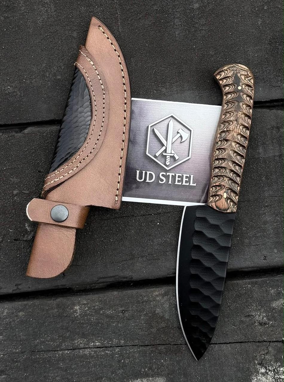 Handmade Forged Fixed Blade Knife with Leather Sheaths – High Carbon Steel Hunting, Camping & Bushcraft Knives (3-Piece Collection)