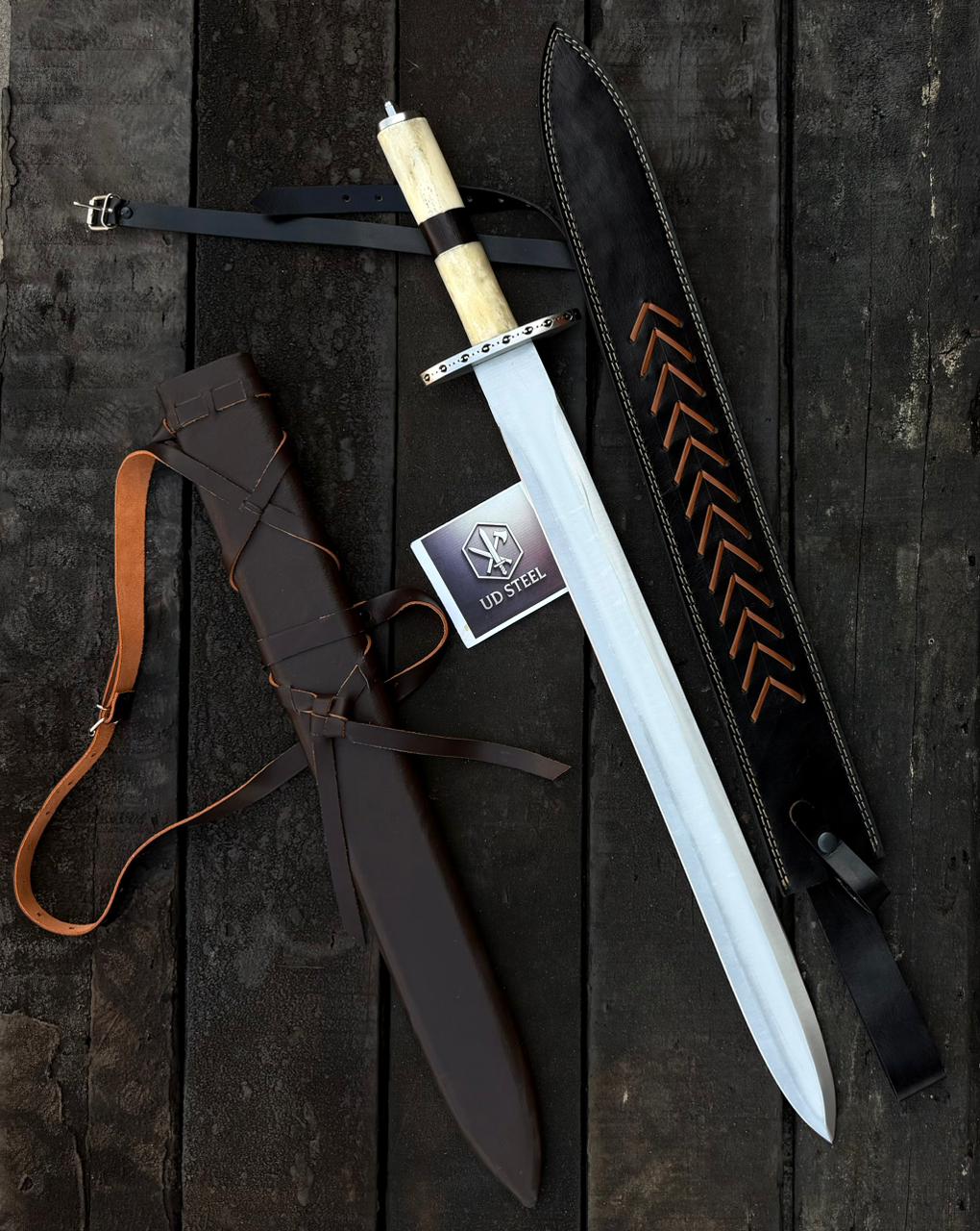 Handmade Medieval Sword with Leather Scabbard – Custom Viking & Fantasy Long Sword