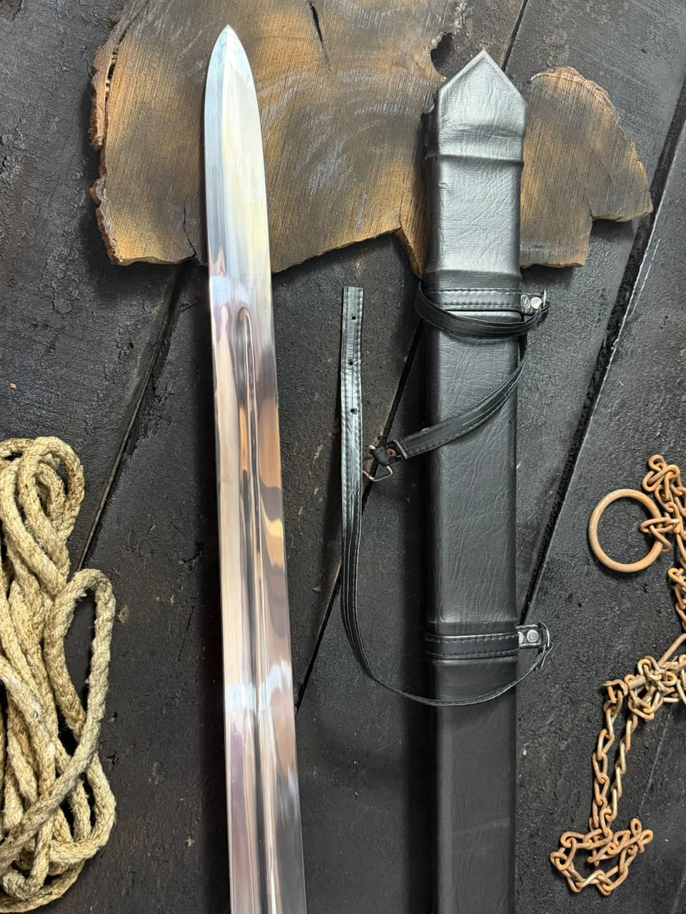 Handmade Medieval Crusader Sword with Leather Scabbard – Custom Long Sword Replica