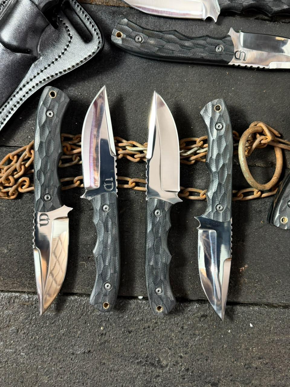 Handmade Premium Fixed Blade Knife | Textured Black Micarta Handle & Leather Sheath