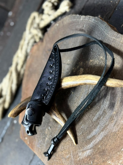 Handmade Damascus Steel Neck Knife | Black Micarta Handle & Black Leather Sheath