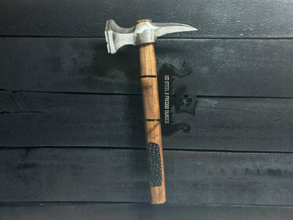 Hand Forged Viking Bearded Axe – Handmade High Carbon Steel Camping & Bushcraft Hatchet with Hardwood Handle