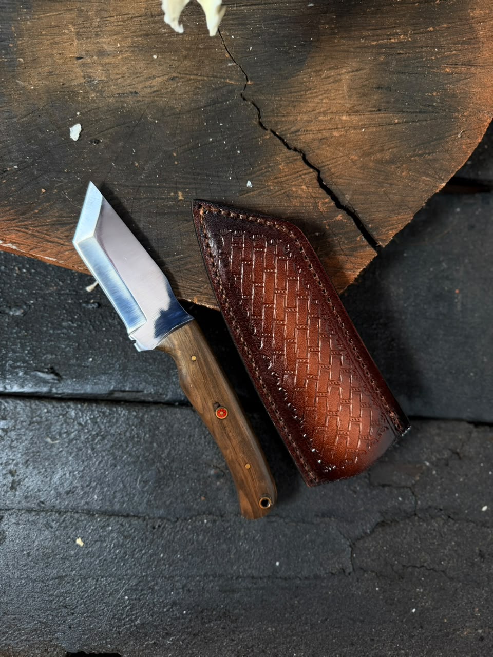 Hand-Forged Tanto Blade Knife | Rose Wood Handle with Carbon Steel Blade