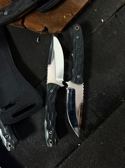 Handmade Premium Fixed Blade Knife | Textured Black Micarta Handle & Leather Sheath