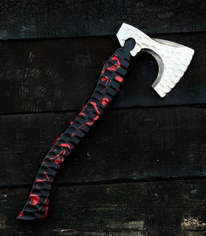 Hand Forged Viking Bearded Axe – Custom Tactical Hatchet with Leather Sheath