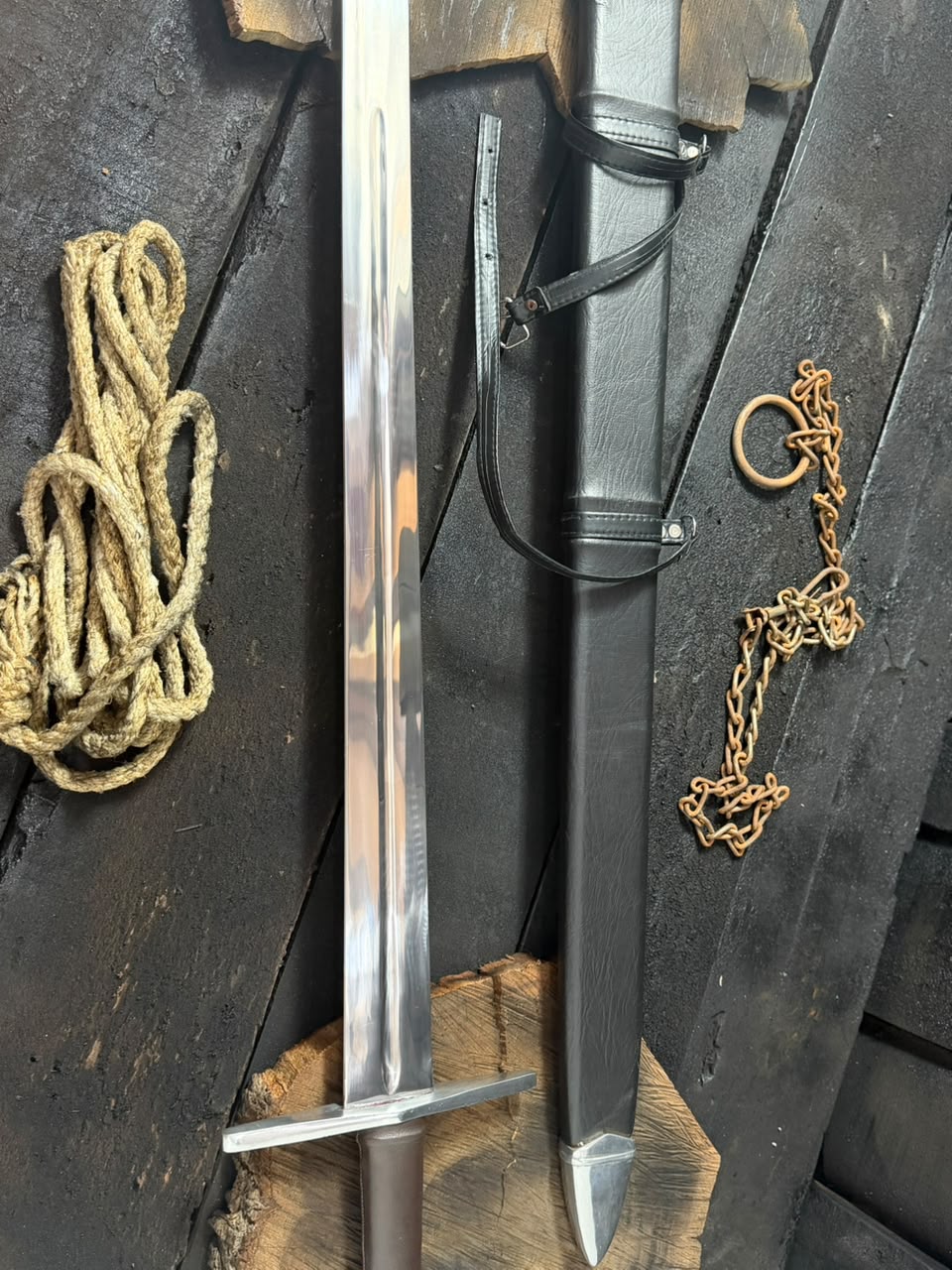 Handmade Medieval Crusader Sword with Leather Scabbard – Custom Long Sword Replica