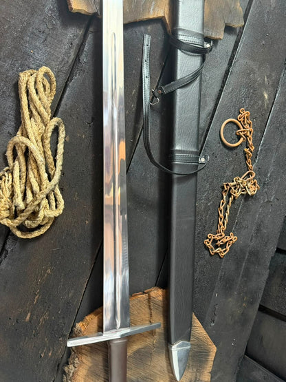 Handmade Medieval Crusader Sword with Leather Scabbard – Custom Long Sword Replica