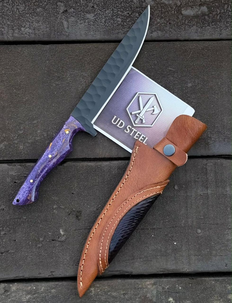 Handmade Forged Fixed Blade Knife with Leather Sheaths – High Carbon Steel Hunting, Camping & Bushcraft Knives (3-Piece Collection)