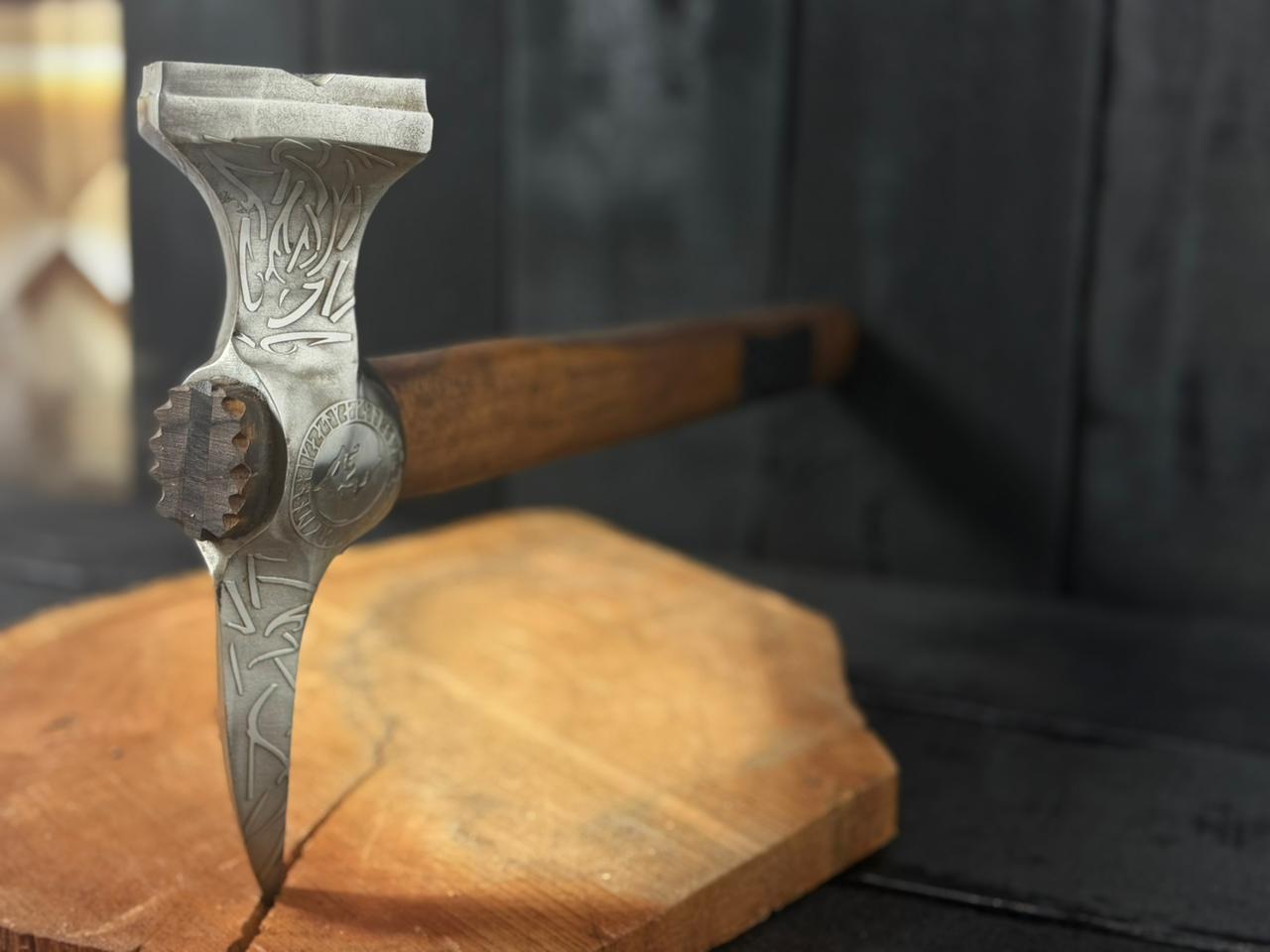 Hand Forged Viking Bearded Axe – Handmade High Carbon Steel Camping & Bushcraft Hatchet with Hardwood Handle