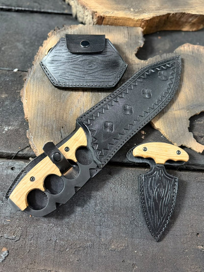 Handcrafted Black Blades Pack Of 3 | Walnut Wood Handle & Black Leather Sheath