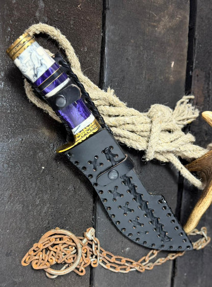 Handmade Damascus Hunting Knife with Leather Sheath – Custom Bushcraft Camping Knife