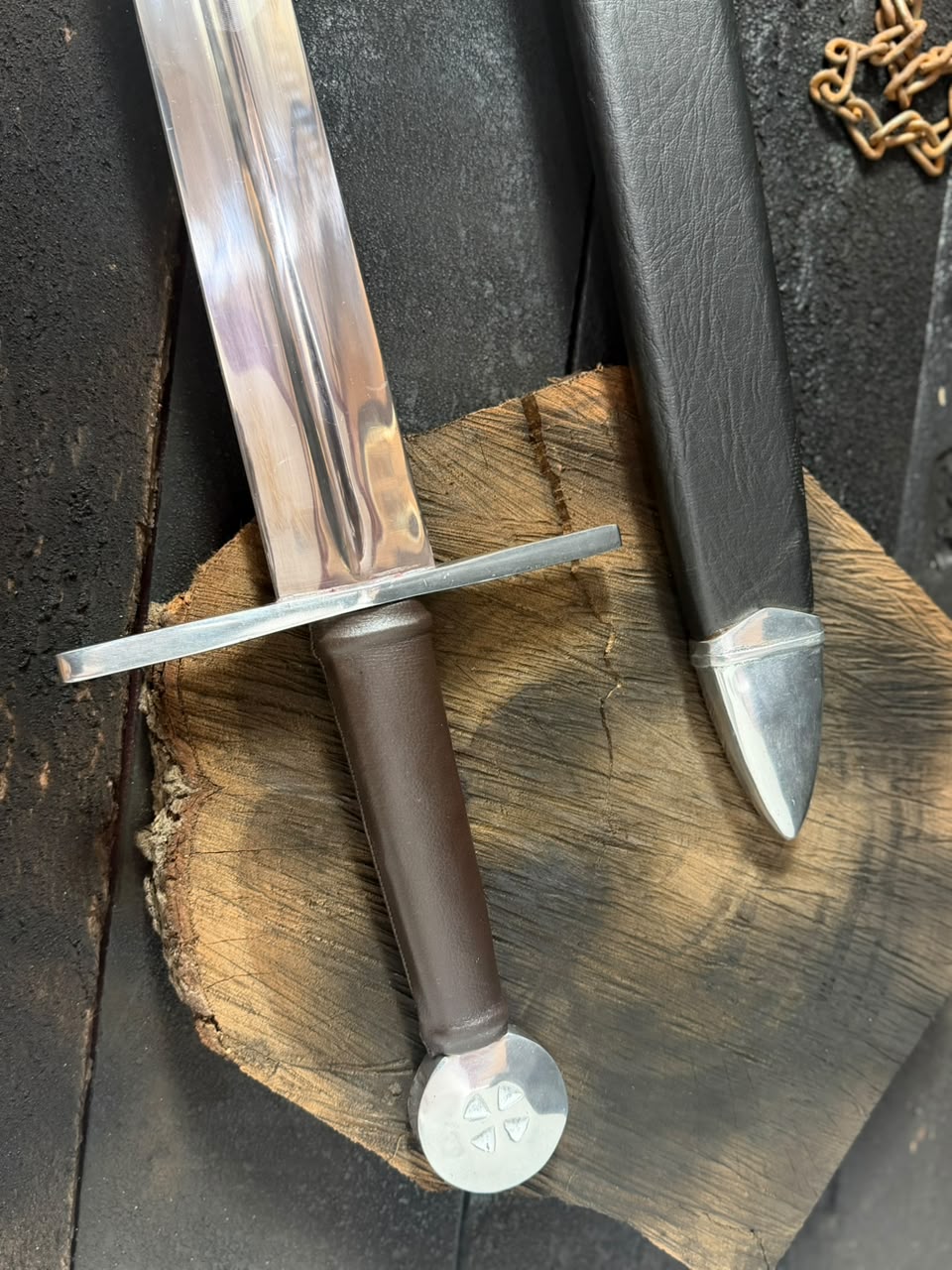 Handmade Medieval Crusader Sword with Leather Scabbard – Custom Long Sword Replica