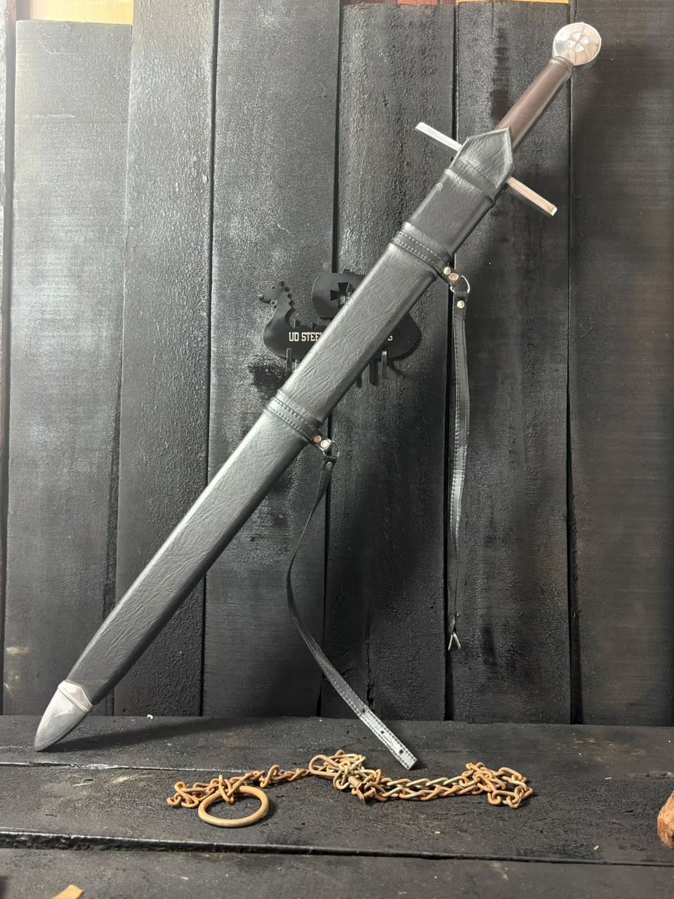 Handmade Medieval Crusader Sword with Leather Scabbard – Custom Long Sword Replica