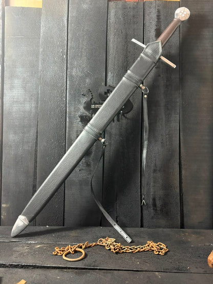 Handmade Medieval Crusader Sword with Leather Scabbard – Custom Long Sword Replica