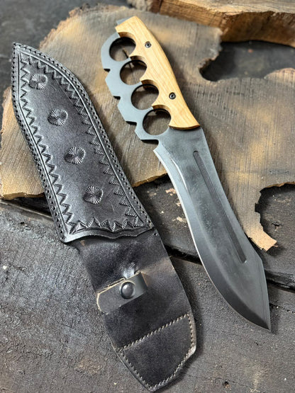 Handcrafted Black Blades Pack Of 3 | Walnut Wood Handle & Black Leather Sheath