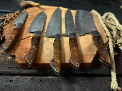 5-Piece Handmade Damascus Kitchen Knife Set – Chef Knife, Cleaver, Santoku & Utility Knives with Exotic Wood Handles | Professional Cooking Knife Collection