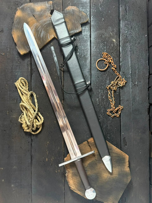 Handmade Medieval Crusader Sword with Leather Scabbard – Custom Long Sword Replica