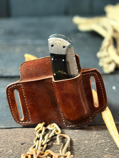 Handmade Damascus Steel Folding Pocket Knife with Engraved Bolsters & Premium Black Handle – Custom EDC Pocket Knife