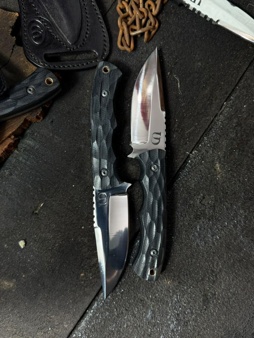 Handmade Premium Fixed Blade Knife | Textured Black Micarta Handle & Leather Sheath