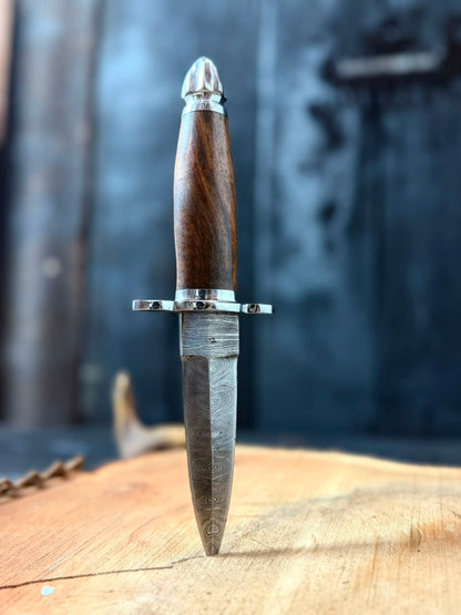 Handmade Classic Hunting Dagger Knife with Walnut Wood Handle – Fixed Blade Outdoor Survival & Collector Knife