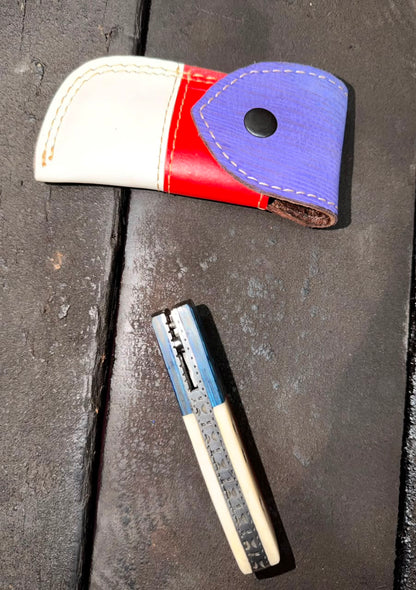 Handmade Texas Flag Folding Pocket Knife with Leather Sheath | Custom EDC Pocket Knife | Hammered Steel Blade | Compact Hunting & Camping Knife Gift for Men