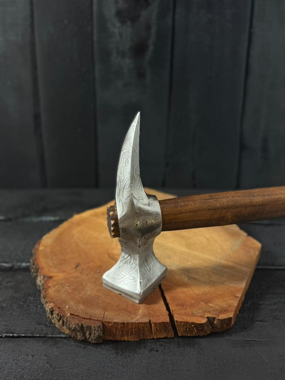 Hand Forged Viking Bearded Axe – Handmade High Carbon Steel Camping & Bushcraft Hatchet with Hardwood Handle