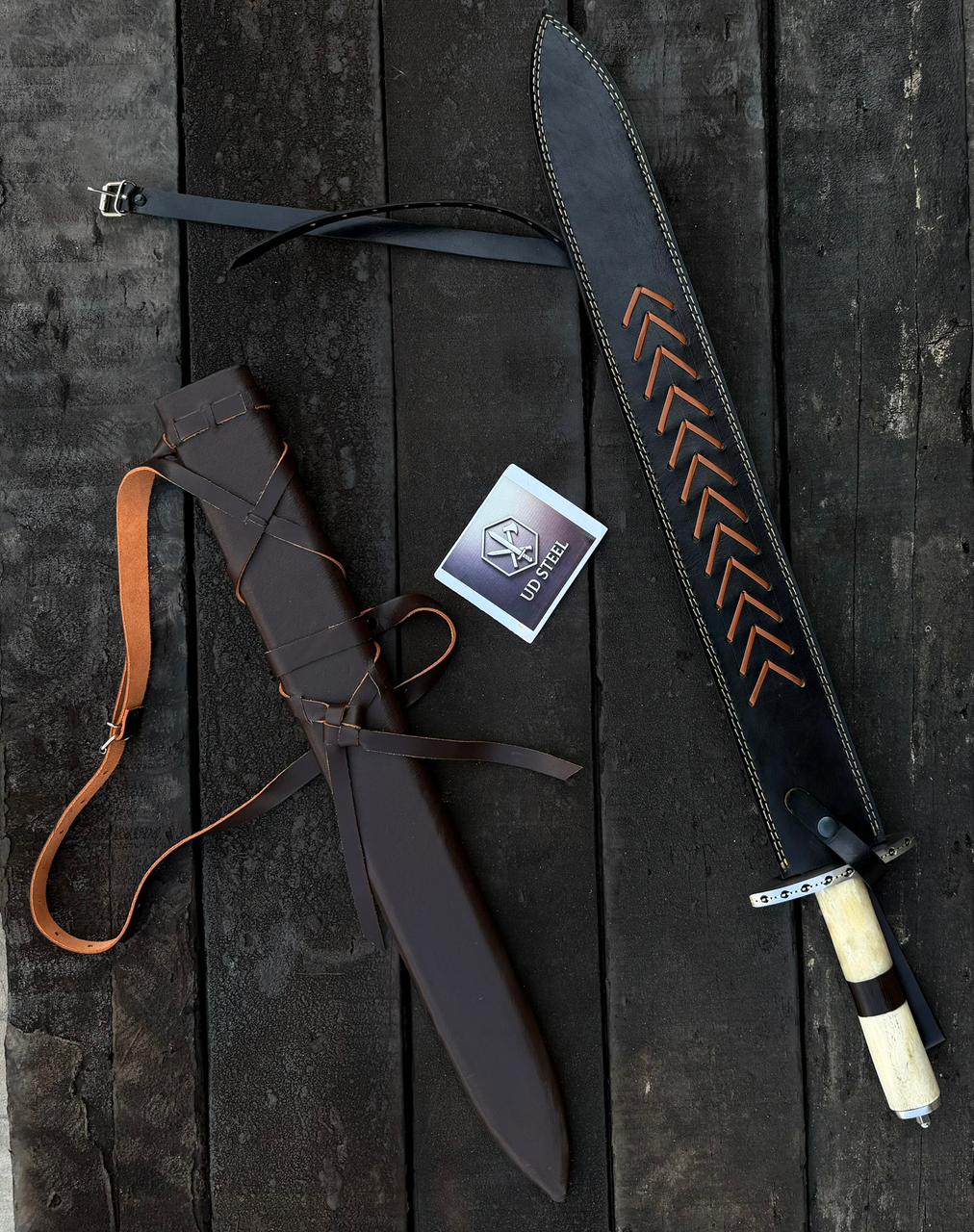 Handmade Medieval Sword with Leather Scabbard – Custom Viking & Fantasy Long Sword