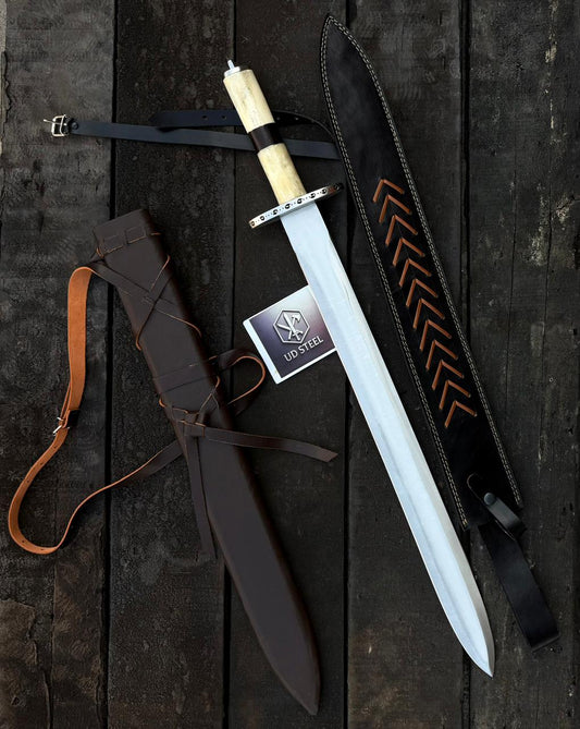 Handmade Medieval Sword with Leather Scabbard – Custom Viking & Fantasy Long Sword