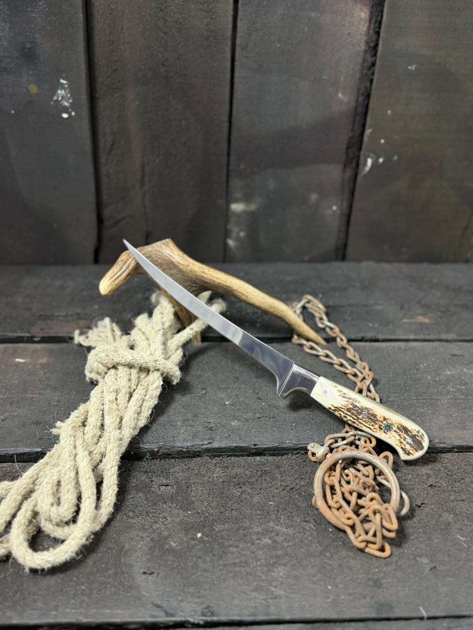 Handmade fillet knife with stag handle 
