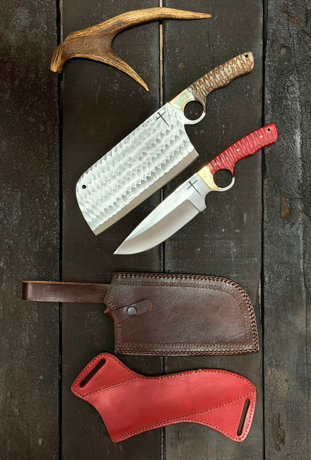 Hand forged Knife Set with Cleaver and Skinner Knfe 
