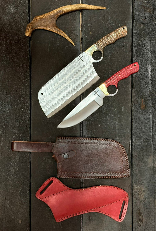 Hand forged Knife Set with Cleaver and Skinner Knfe 
