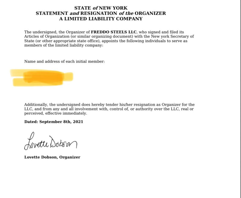 Legal document with text and a signature on a white background