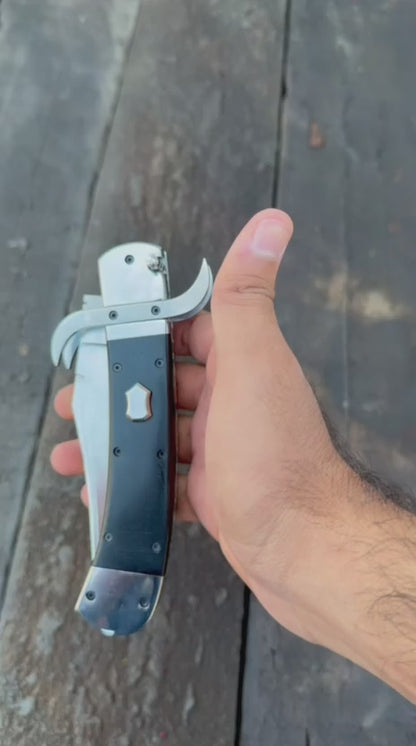 Handmade Folding Lockback Hunting Knife with Stainless Steel Blade & Black Wood Handle – Custom Pocket EDC Knife