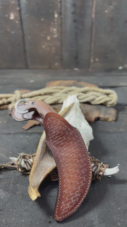 Hand-Forged Damascus Karambit Knife | Rose Wood Handle & Custom Leather Sheath